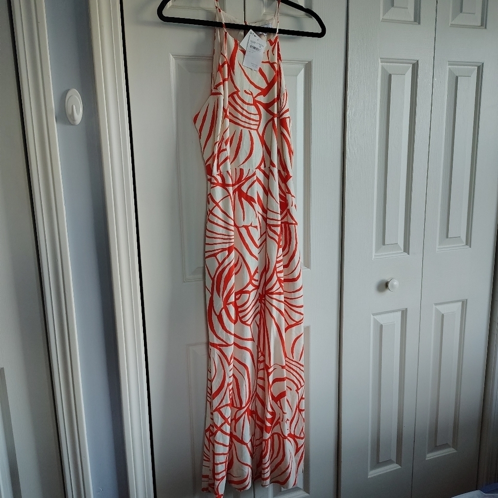 Nordstrom Lost & Wander Salt to the Sea Midi Halter Dress Red & Cream M NWT - Picture 5 of 13